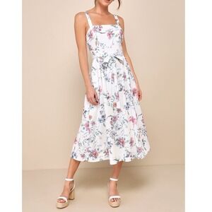 NWT Lulus Sunny Posture Ivory‎ Floral Sleeveless Midi Dress Large
